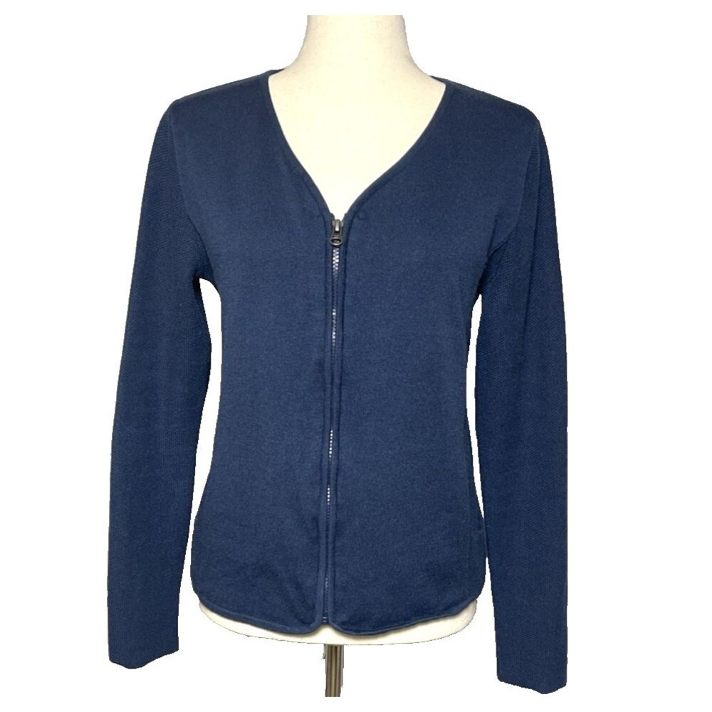 Title Nine Navy zipped tight knit jacket womens LG athleisure hiking travel